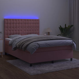 Letto a Molle con Materasso e LED Rosa 140x200 cm in Velluto 3136370