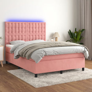 Letto a Molle con Materasso e LED Rosa 140x200 cm in Velluto 3136370