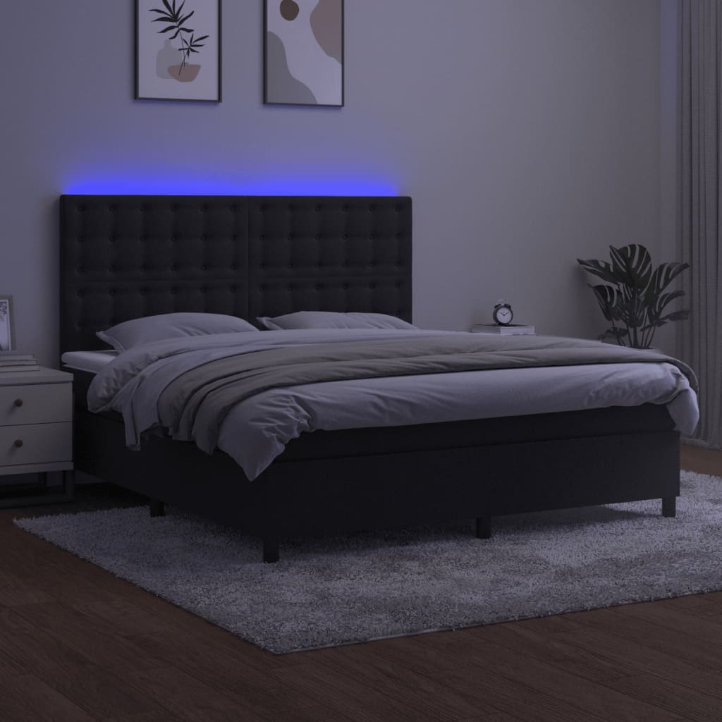 Letto a Molle con Materasso e LED Nero 160x200 cm in Velluto 3136373