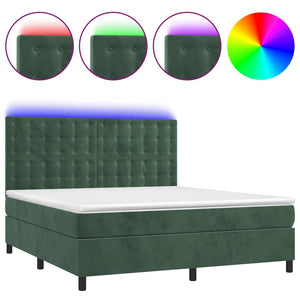 Letto a Molle con Materasso e LED Verde Scuro 160x200cm Velluto 3136374