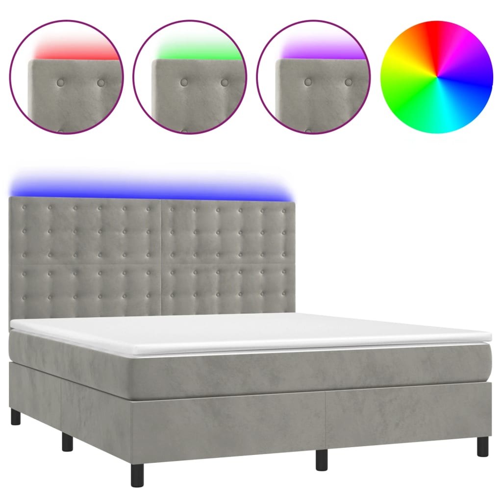 Letto a Molle Materasso e LED Grigio Chiaro 180x200 cm Velluto 3136377