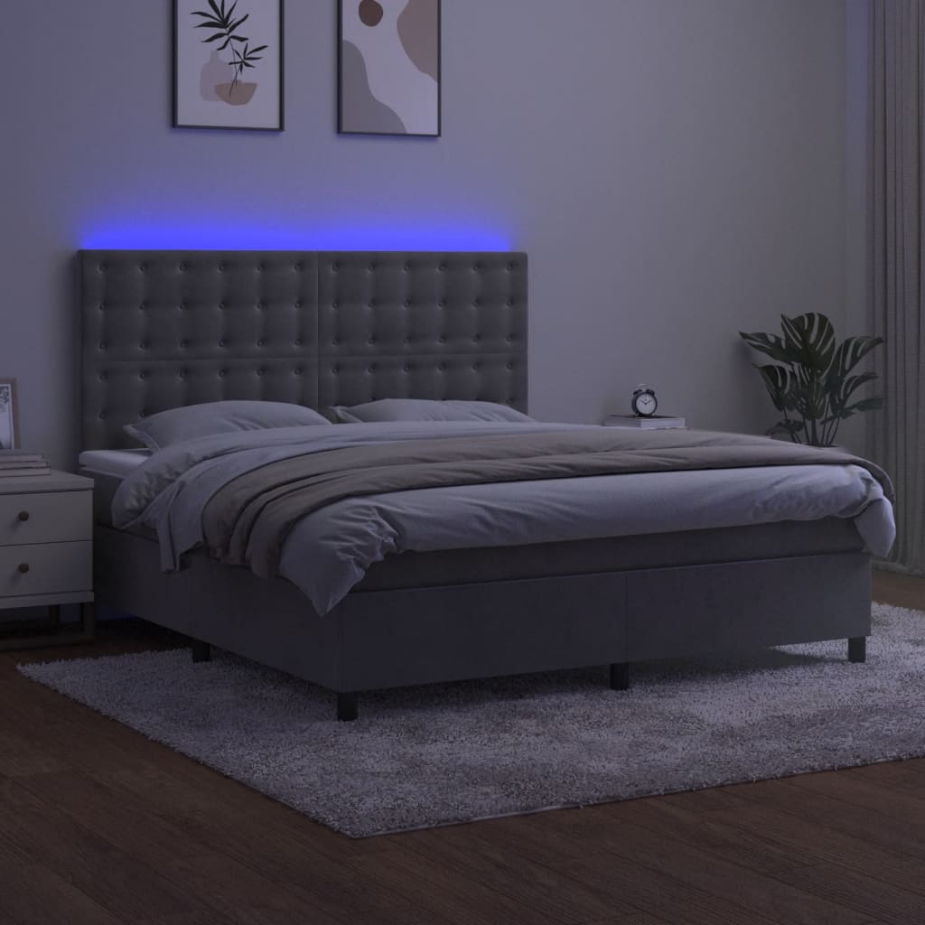 Letto a Molle Materasso e LED Grigio Chiaro 180x200 cm Velluto 3136377