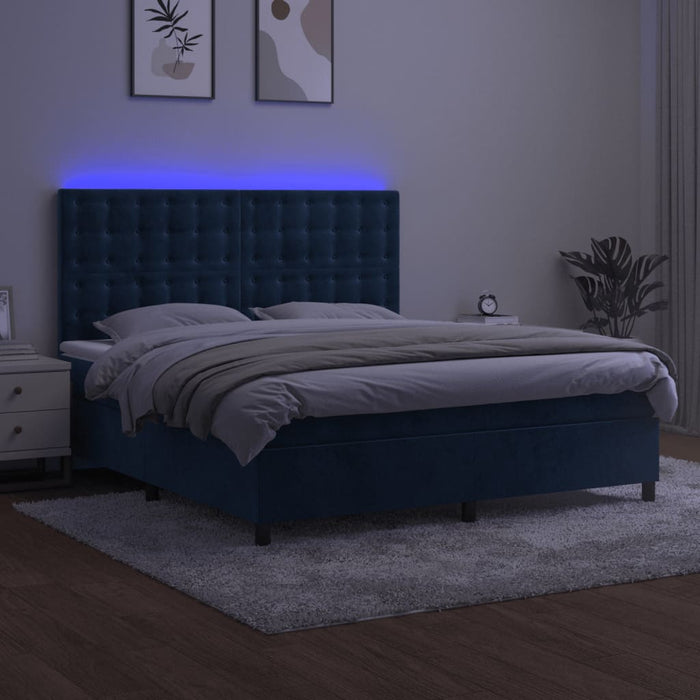 Letto a Molle con Materasso e LED Blu Scuro 180x200 cm 3136381