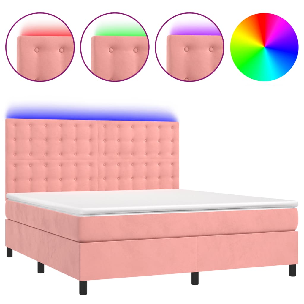 Letto a Molle con Materasso e LED Rosa 180x200 cm in Velluto 3136382