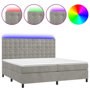 Letto a Molle Materasso e LED Grigio Chiaro 200x200 cm Velluto 3136383