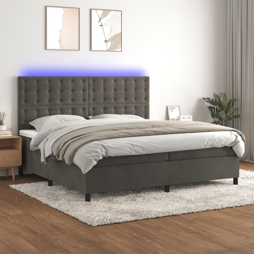 Letto a Molle con Materasso e LED Grigio Scuro 200x200 cm cod mxl 65379