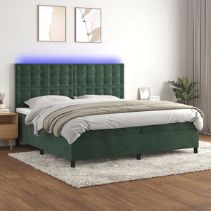 Letto a Molle con Materasso e LED Verde Scuro 200x200cm Velluto 3136386