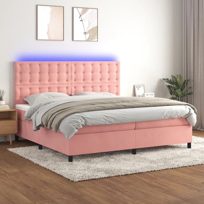 Letto a Molle con Materasso e LED Rosa 200x200 cm in Vellutocod mxl 99602