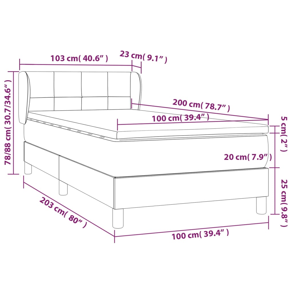 Giroletto a Molle con Materasso Grigio Chiaro100x200 cm Tessuto 3126221