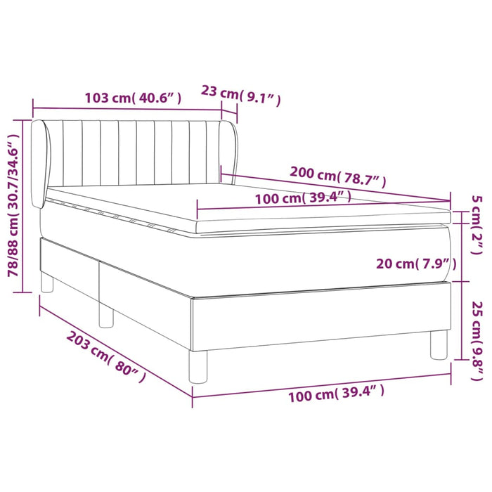 Giroletto a Molle con Materasso Grigio Scuro 100x200 cm Tessuto 3126382