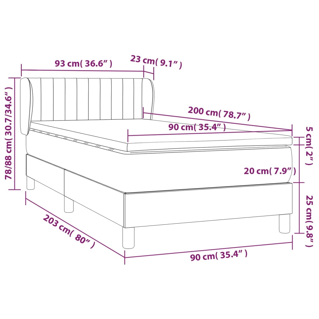 Giroletto a Molle con Materasso Rosa 90x200 cm in Velluto 3127594