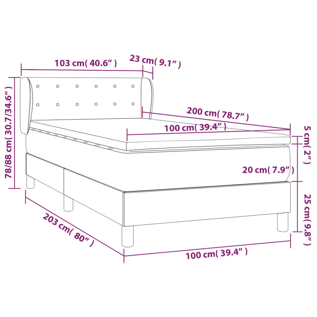 Giroletto a Molle con Materasso Blu Scuro 100x200 cm in Velluto 3127719