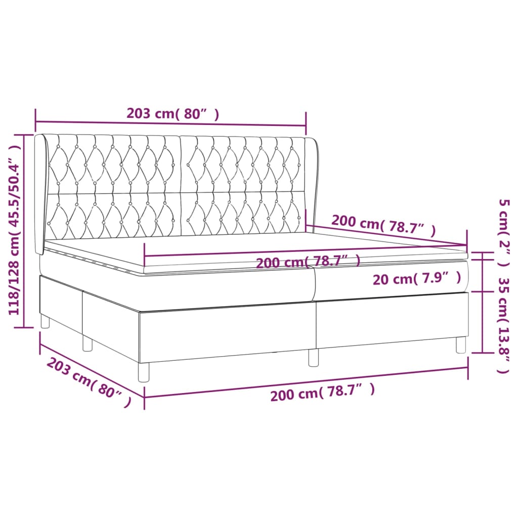 Giroletto a Molle con Materasso Grigio Chiaro 200x200cm Tessuto cod mxl 59347