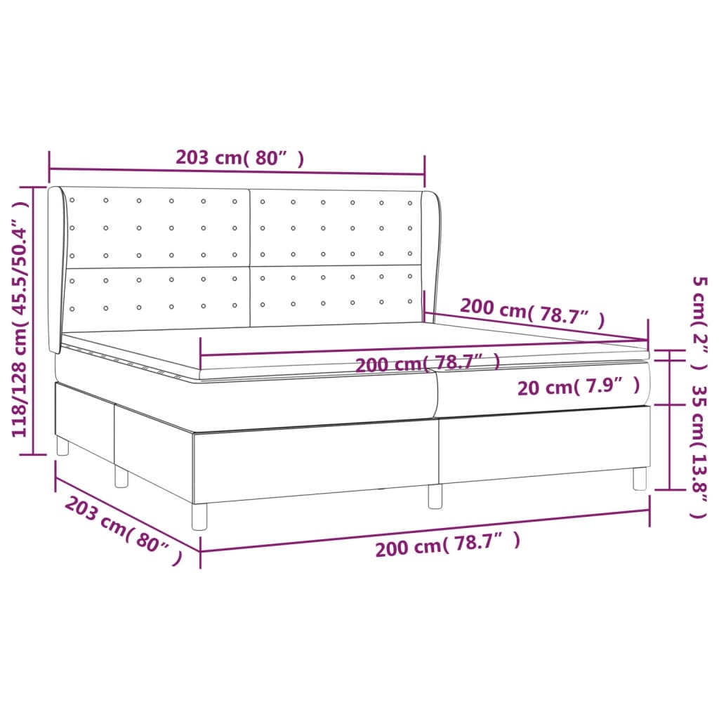 Giroletto a Molle con Materasso Grigio Chiaro 200x200cm Velluto cod mxl 64458