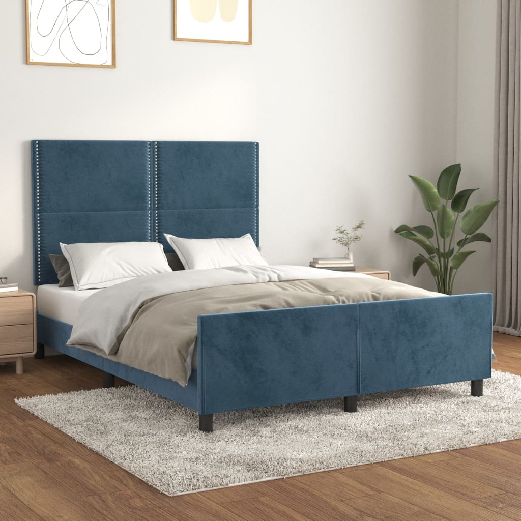 Giroletto con Testiera Blu Scuro 140x190 cm in Vellutocod mxl 121872