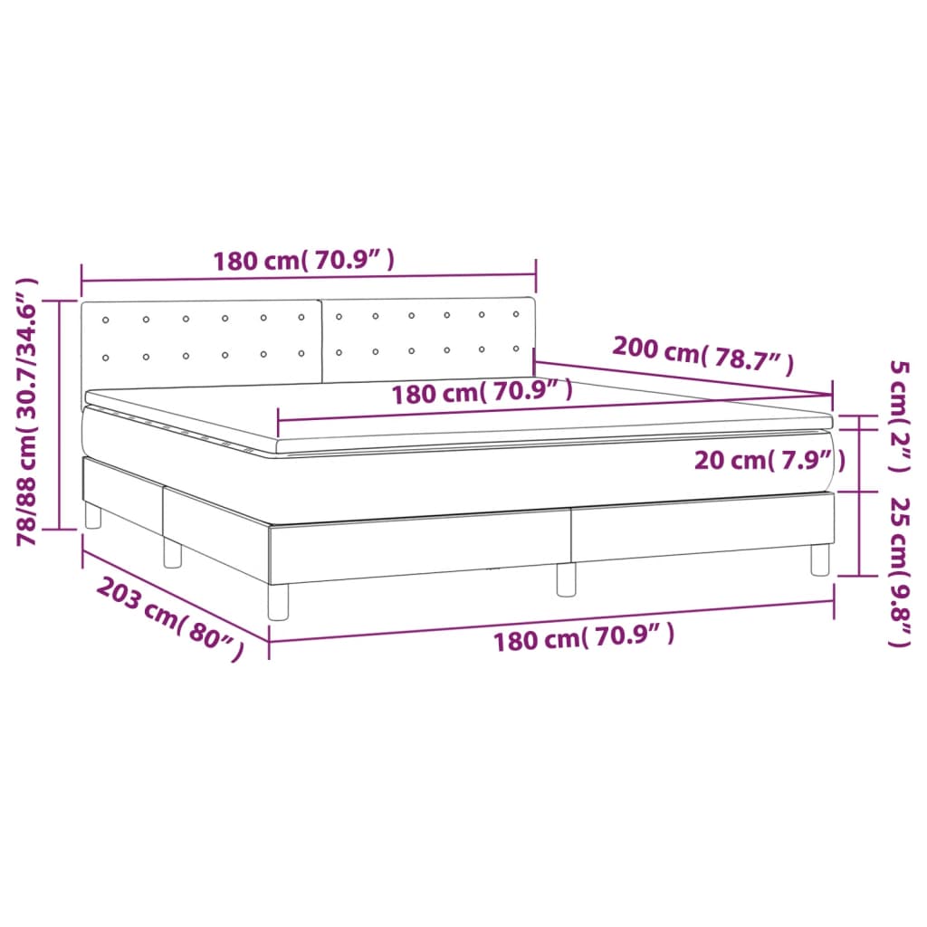 Giroletto a Molle con Materasso Grigio Scuro 180x200 cm Tessuto 3140394