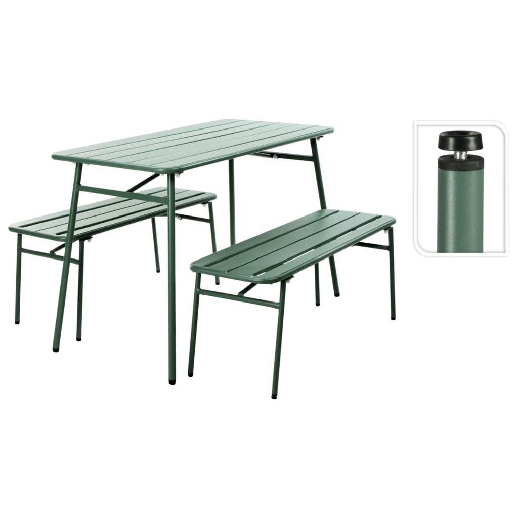 ProGarden Set Tavolo e Panca da Giardino 3 pz in Acciaio Verde 447580