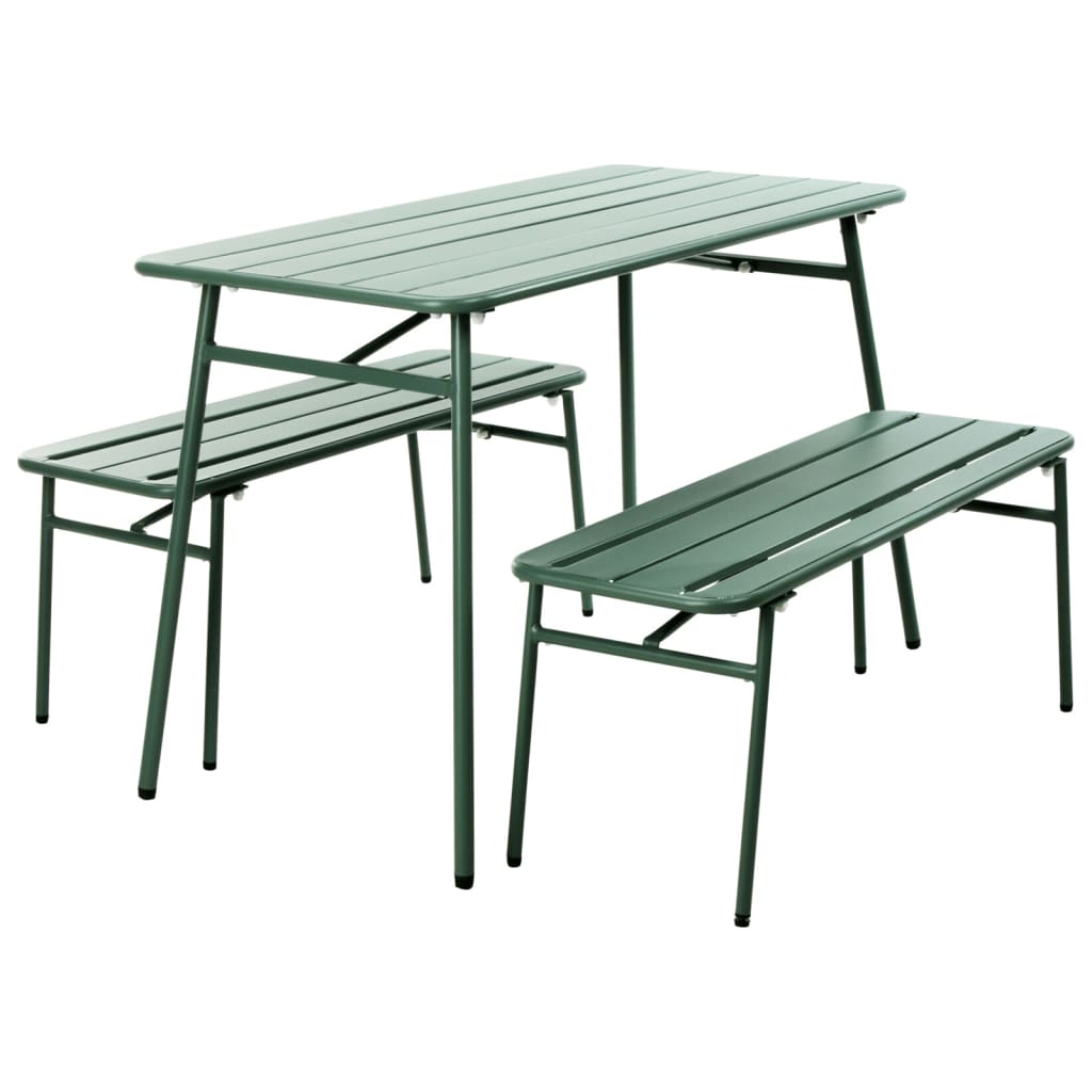 ProGarden Set Tavolo e Panca da Giardino 3 pz in Acciaio Verde 447580