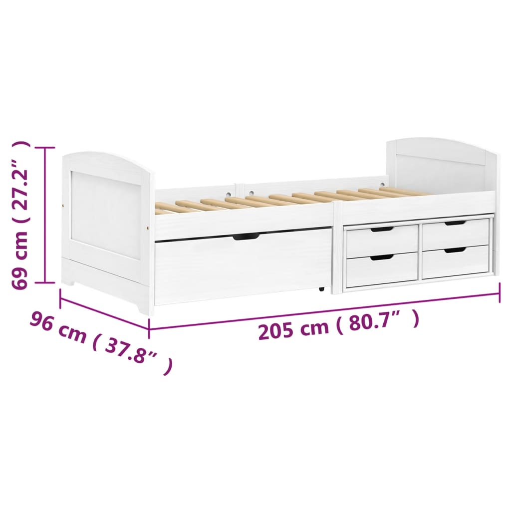 Dormeuse 5 Cassetti Bianca 90x200 cm Legno Massello Pino IRUN