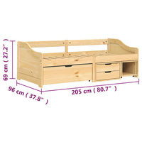 Dormeuse 3 Cassetti 90x200 cm Legno Massello Pino IRUN