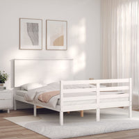 Giroletto con Testiera Bianco 140x190 cm in Legno Massello 3195202