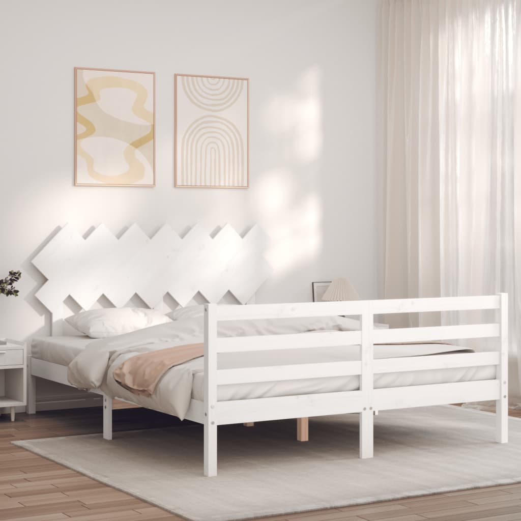 Giroletto con Testiera Bianco 5FT King Size in Legno Massello