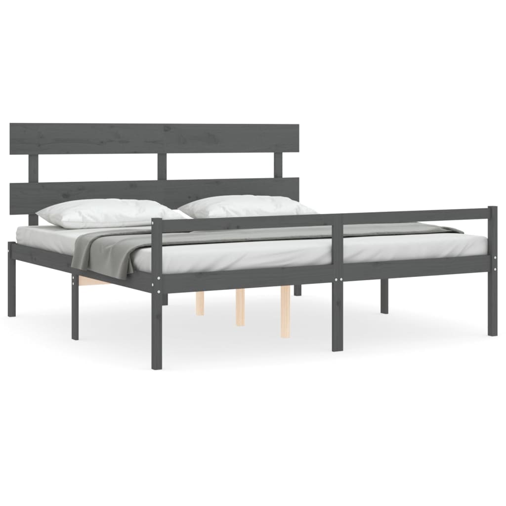 Letto per Anziani con Testiera Grigio Super King Legno Massello 3195368