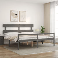 Letto per Anziani con Testiera Grigio Super King Legno Massello 3195368