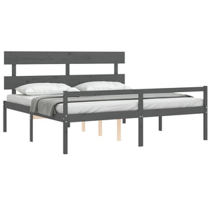 Letto per Anziani con Testiera Grigio Super King Legno Massello 3195368