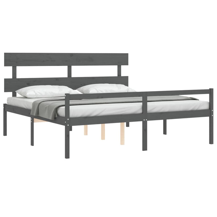 Letto per Anziani con Testiera Grigio Super King Legno Massello 3195368