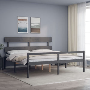 Letto per Anziani con Testiera Grigio Super King Legno Massello 3195368