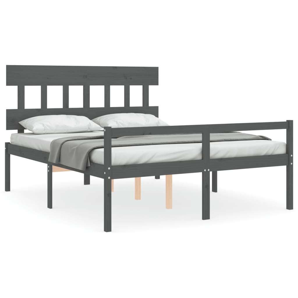 Letto per Anziani con Testiera Grigio King in Legno Massellocod mxl 105057