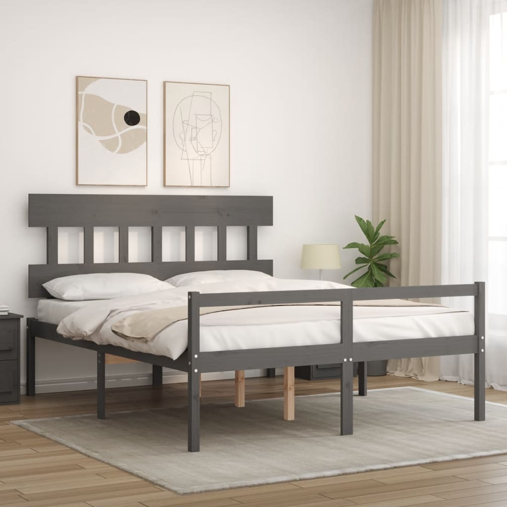 Letto per Anziani con Testiera Grigio King in Legno Massellocod mxl 105057