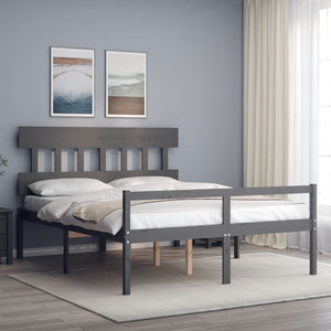 Letto per Anziani con Testiera Grigio King in Legno Massellocod mxl 105057