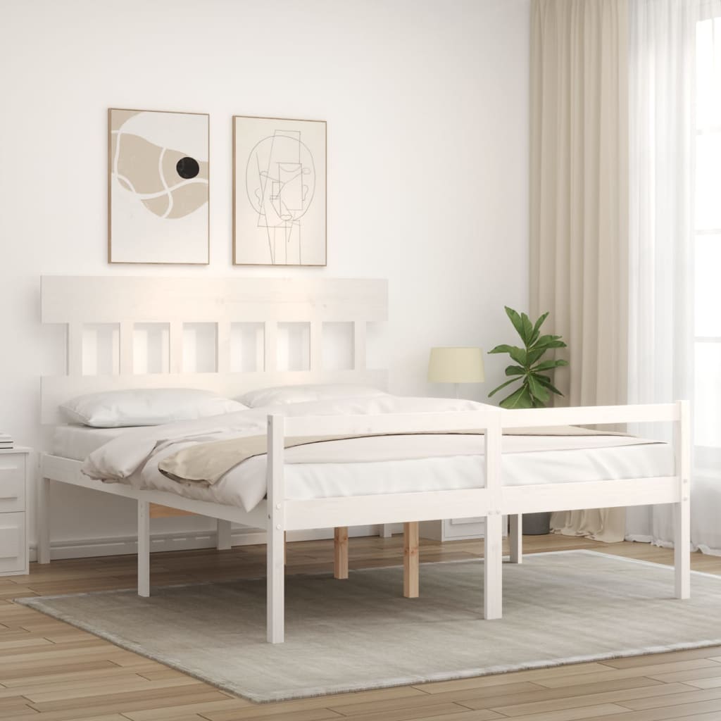 Letto per Anziani con Testiera Bianco 160x200 cm Legno Massello 3195427