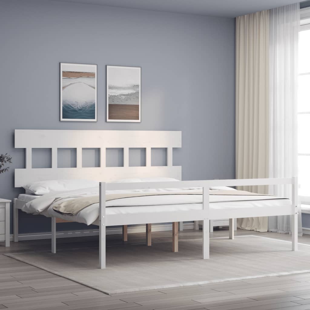 Letto per Anziani con Testiera Bianco Super King Legno Massellocod mxl 129137