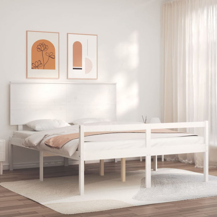 Letto per Anziani con Testiera Bianco King Legno Massellocod mxl 129032