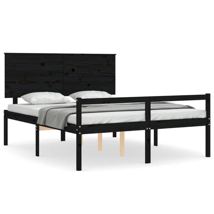 Letto per Anziani con Testiera Nero King Legno Massello 3195490