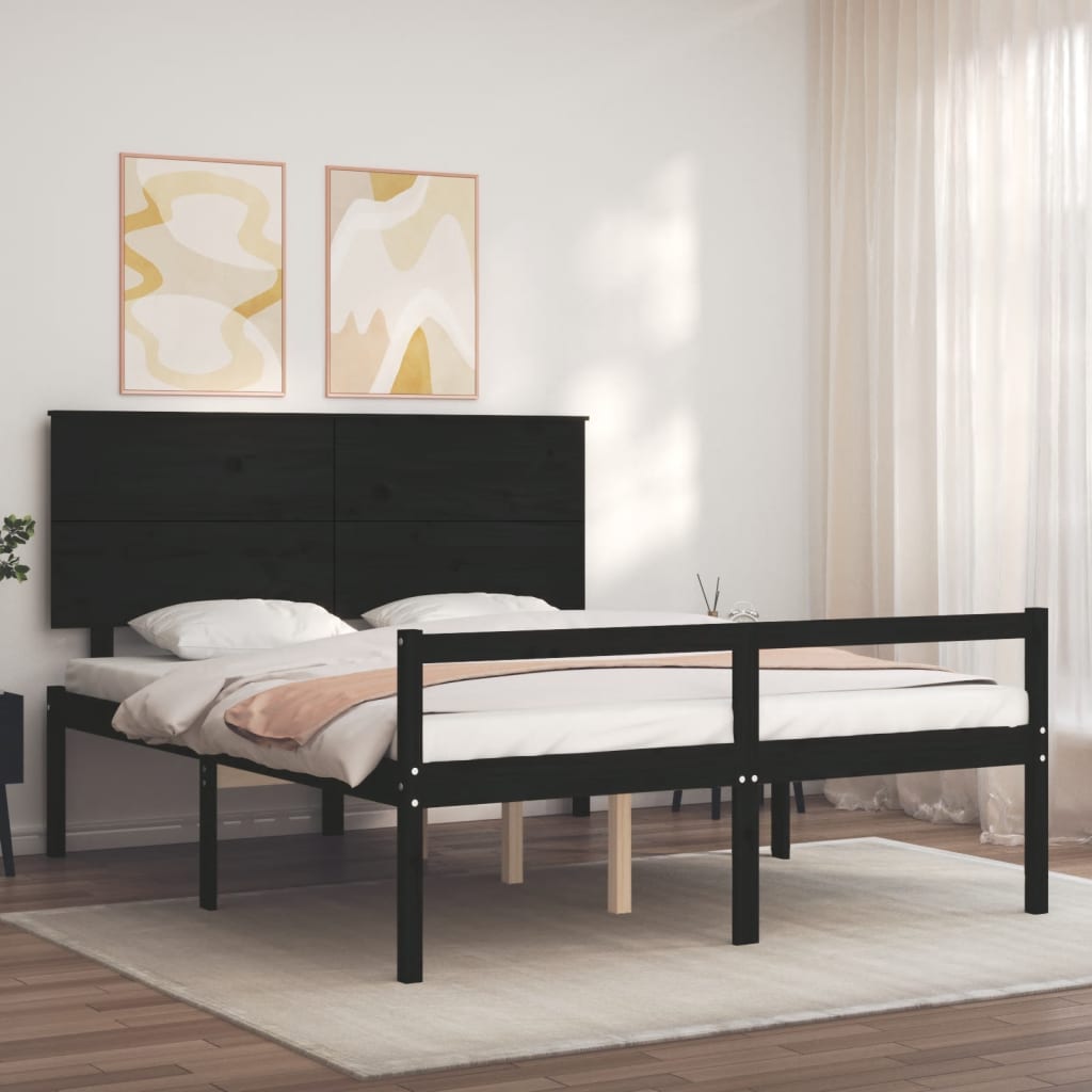 Letto per Anziani con Testiera Nero King Legno Massello 3195490