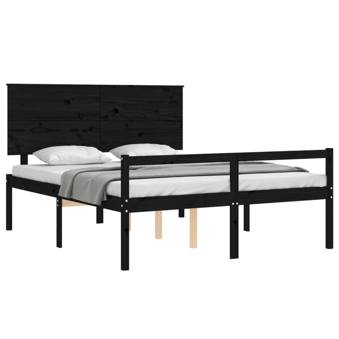 Letto per Anziani con Testiera Nero King Legno Massello 3195490