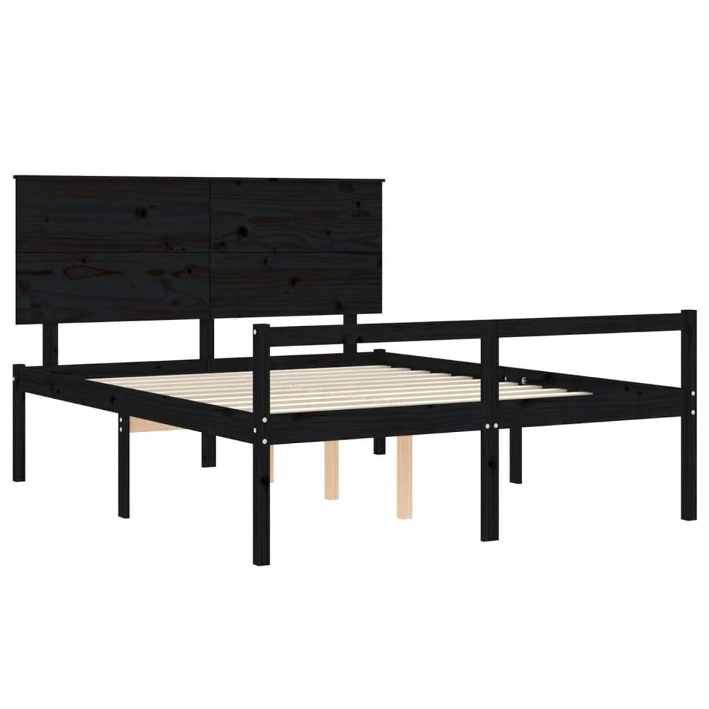 Letto per Anziani con Testiera Nero King Legno Massello 3195490