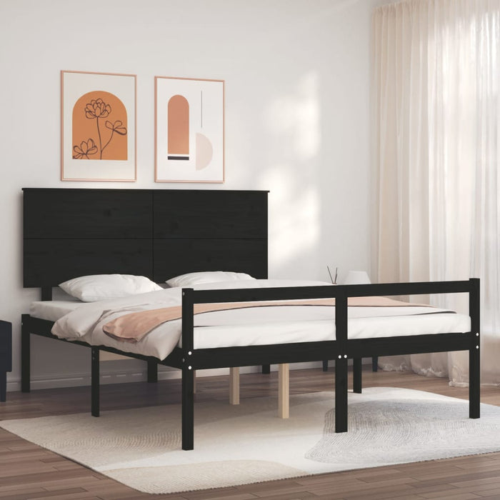 Letto per Anziani con Testiera Nero King Legno Massello 3195490