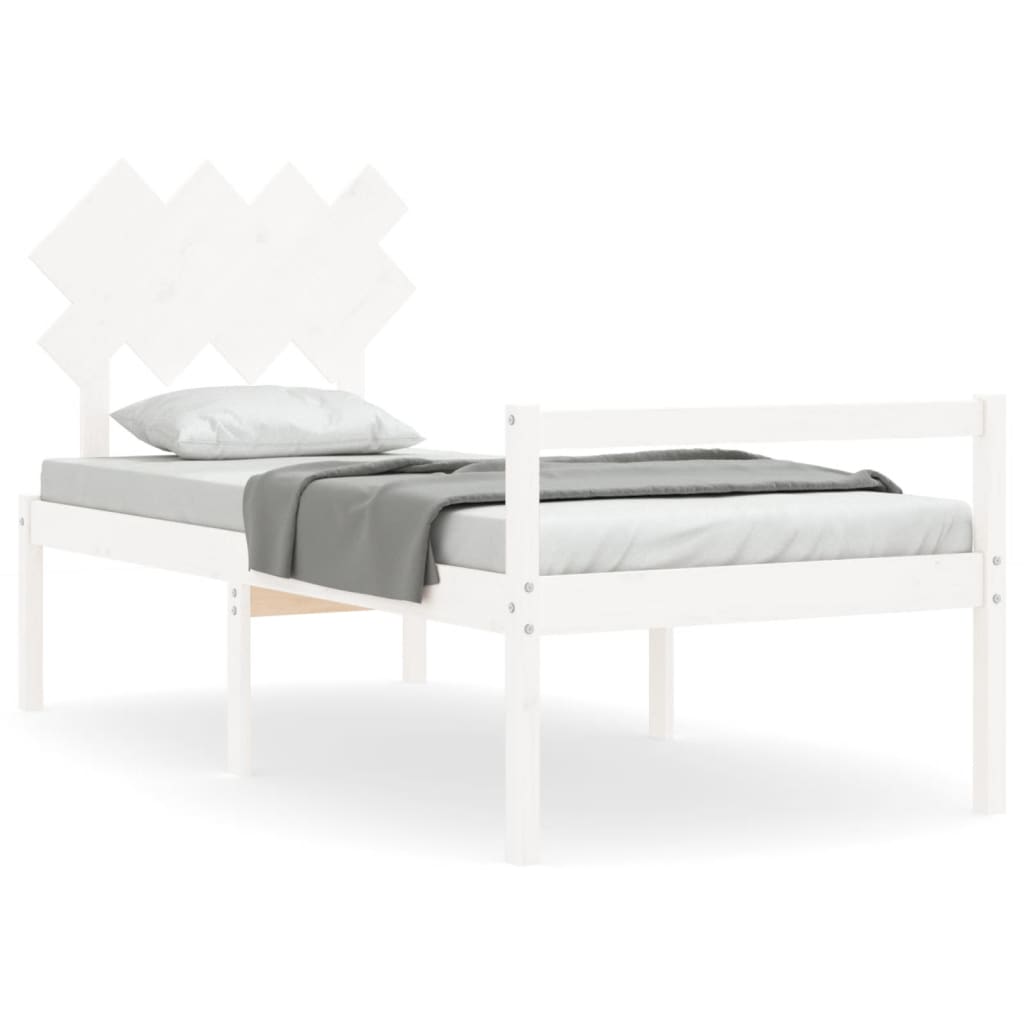 Letto per Anziani con Testiera Bianco Single in Legno Massellocod mxl 81208