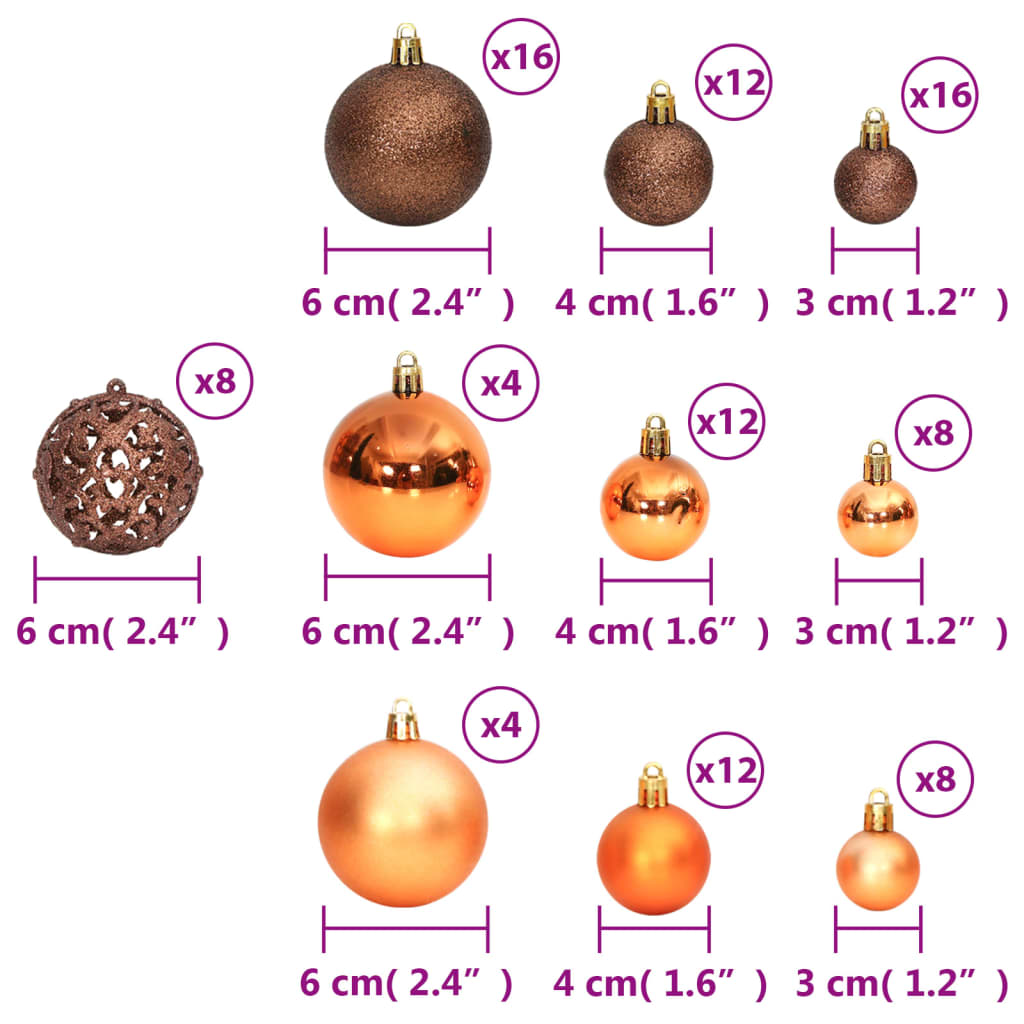 Palline di Natale 100 pz Marroni 3 / 4 / 6 cm 356099