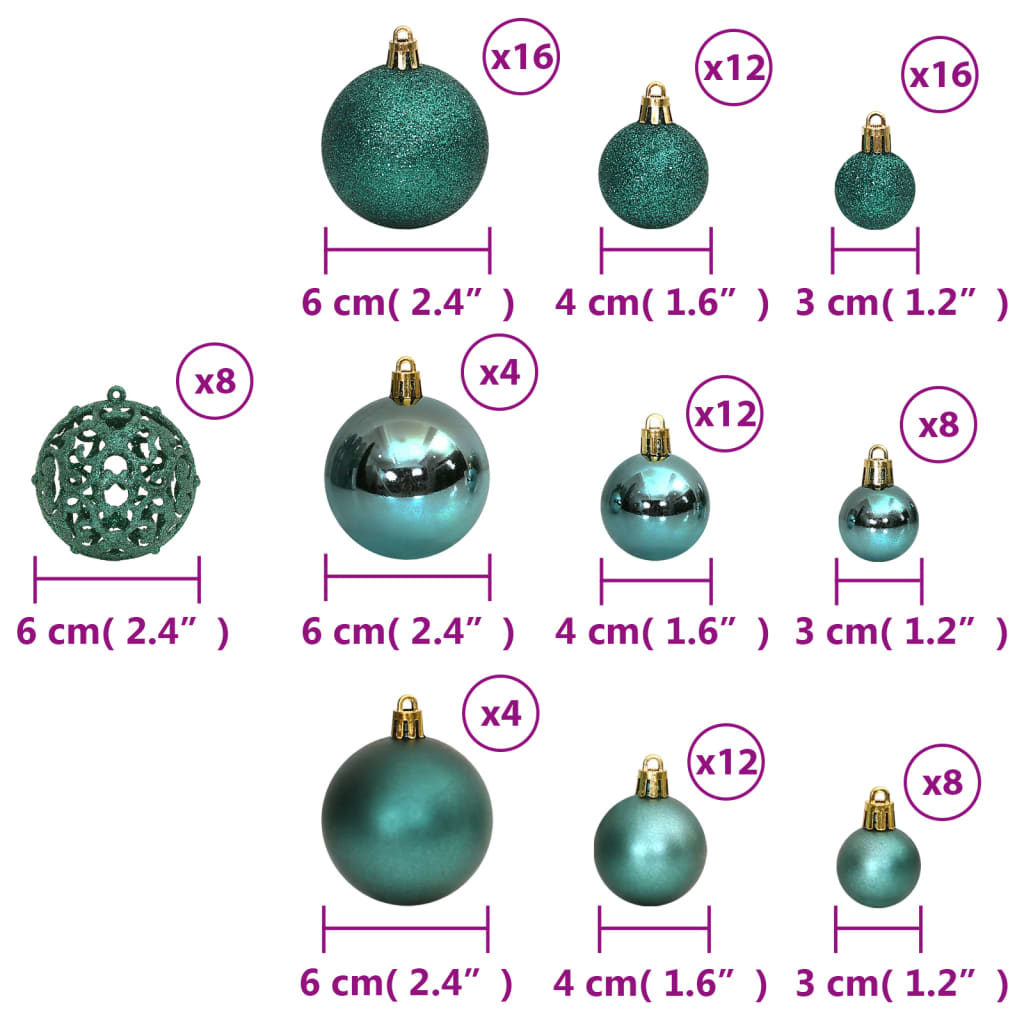 Palline di Natale 100 pz Verdi 3 / 4 / 6 cm 356101