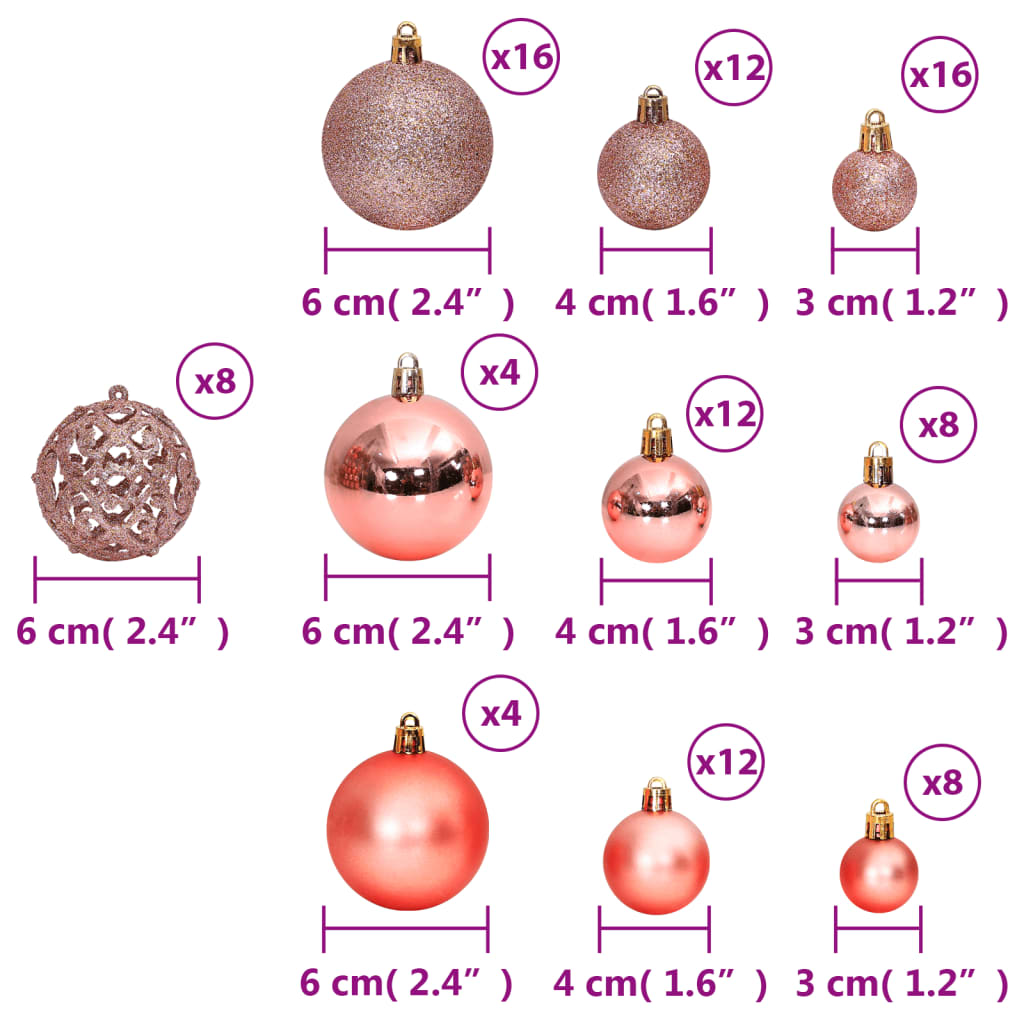 Palline di Natale 100 pz Rosa e Rosato 3 / 4 / 6 cm 356102