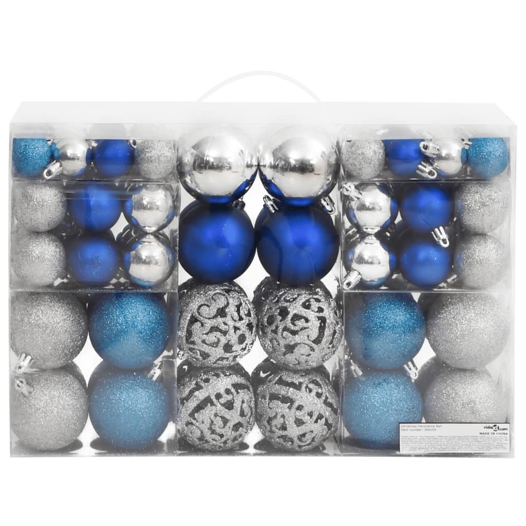 Palline di Natale 100 pz Blu e Argento 3 / 4 / 6 cm 356105