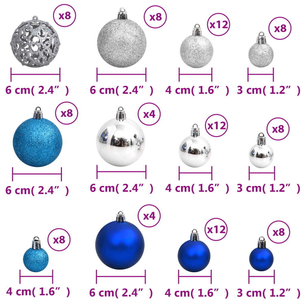 Palline di Natale 100 pz Blu e Argento 3 / 4 / 6 cm 356105