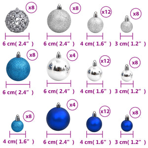 Palline di Natale 100 pz Blu e Argento 3 / 4 / 6 cm 356105