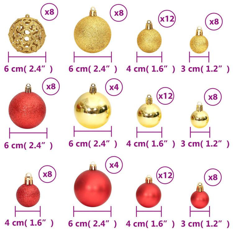 Palline di Natale 100 pz Oro e Rosso Vino 3 / 4 / 6 cm 356106